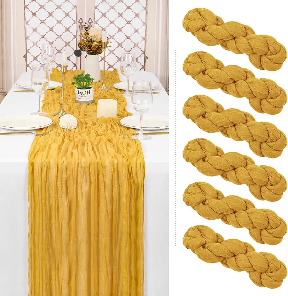 6 Pack Gold Cheesecloth Table Runner, Extra Wide 35x120 Inch