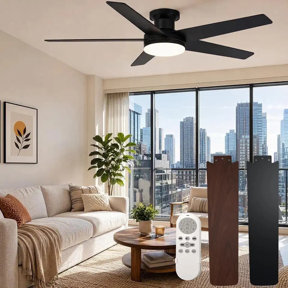 GarveeHome 52 Inch Low Profile Ceiling Fan with Light and Remote