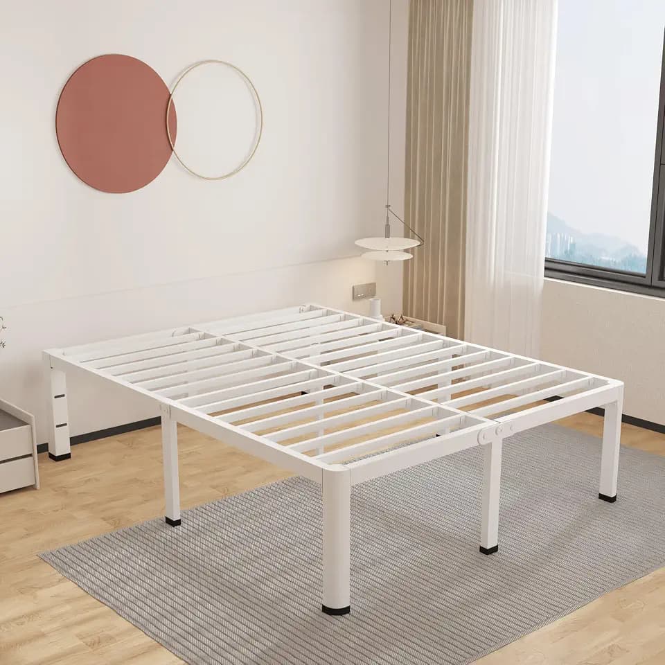 ROIL 18 Inch White King Bed Frame with Rounded Corner & 4 Mattress Baffles