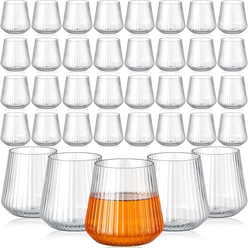 100 Pcs Suclain14oz Ribbed Plastic Wine Glasses Disposable, Clear