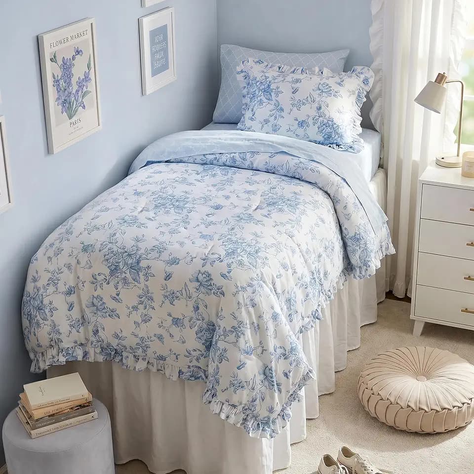 Madison Park Essentials Blue Floral Comforter Set with Sheets Twin XL,5pc