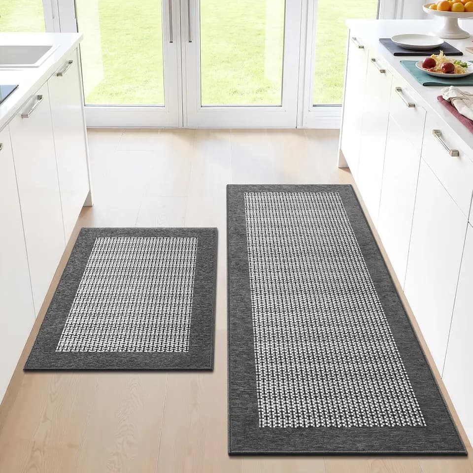 StepRite Kitchen Rugs 2 PCS, Kitchen Mats for Floor, 20"X32"+20"X47", Grey