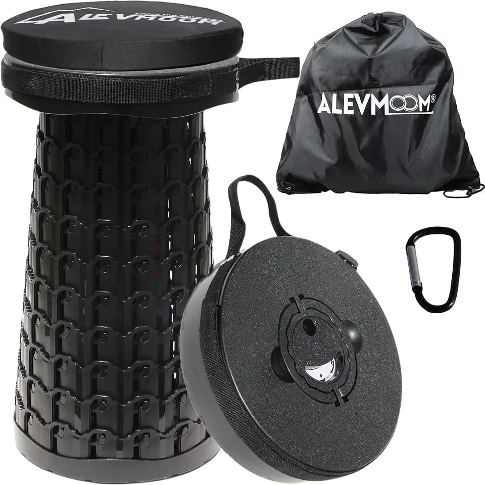 Upgraded Collapsible Stool with Cushion, 800Lbs Max Weight, Portable Folding Height Adjustable Lightweight Retractable Telescoping Stool for Camping Outdoors Fishing Hiking Travel BBQ with Carry Bag
