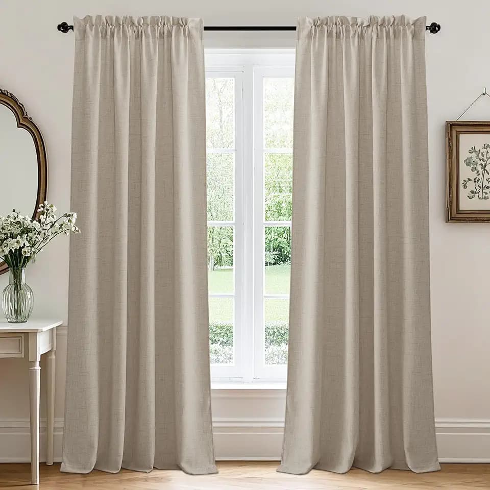 RYB HOME Linen Semi Sheer Curtains for Bedroom Living Room 84 inches Long