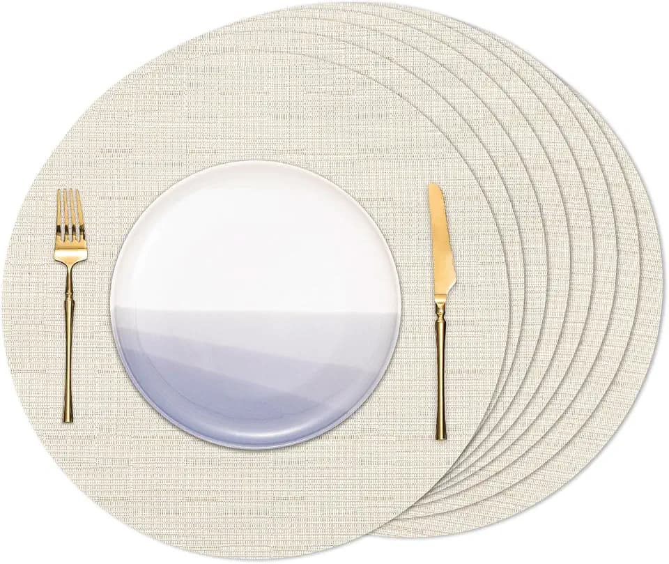 15 Inch Round Placemats Set of 8, Washable Vinyl Woven Place Mats