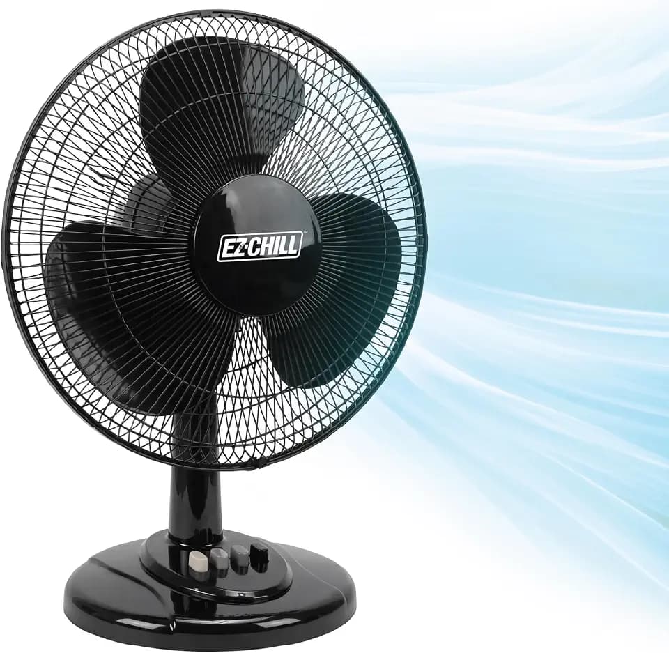 EZ-CHILL 16" 3-Speed Oscillating Table Fan for Home - Black