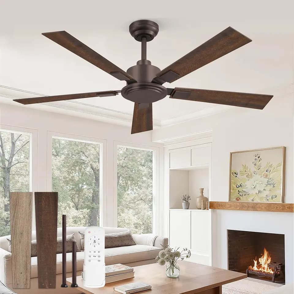 ZMISHIBO 52 Inch Ceiling Fan without Light, Brown, 3713 CFM Strong Airflow
