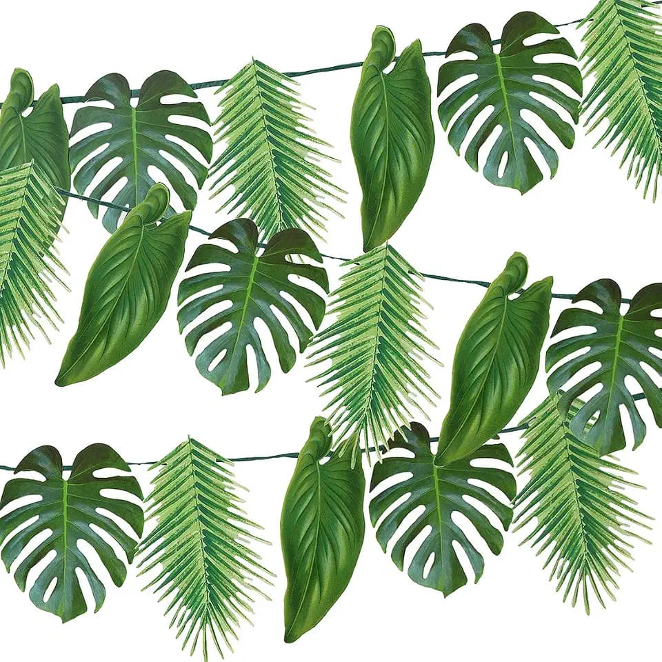 Talking Tables Reusable Tropical Party Decorations Palm Leaves Décor Leaf Garland Hawaiian Theme Party Tiki Bar Decoration for Safari Birthday Summer Green Luau Jungle Paper Length 8.5ft