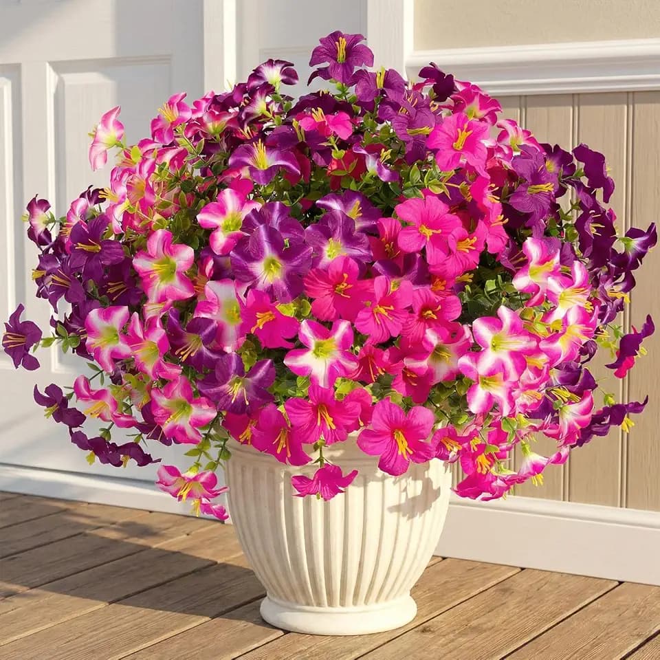 Daynight 16Pcs Artificial Petunias Flowers, Realistic Flowers for Outdoor