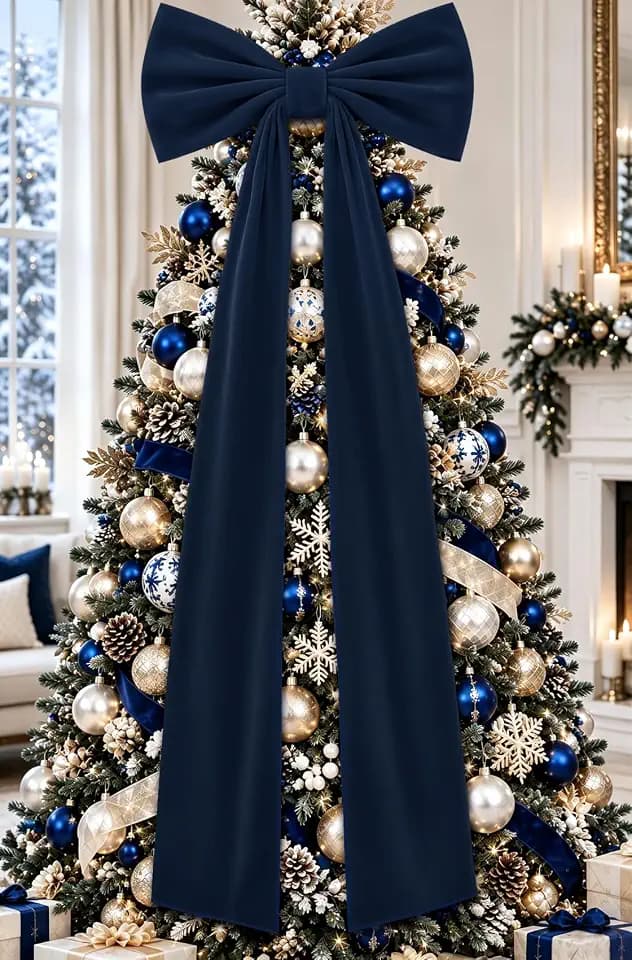 Milimot Christmas Tree Topper Bow,19.7 x 70 Inch Dusty Blue Velvet Bow