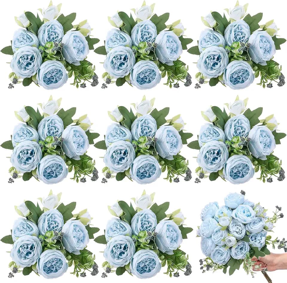 8 Bundles Artificial Peony Centerpiece Flowers,Blue