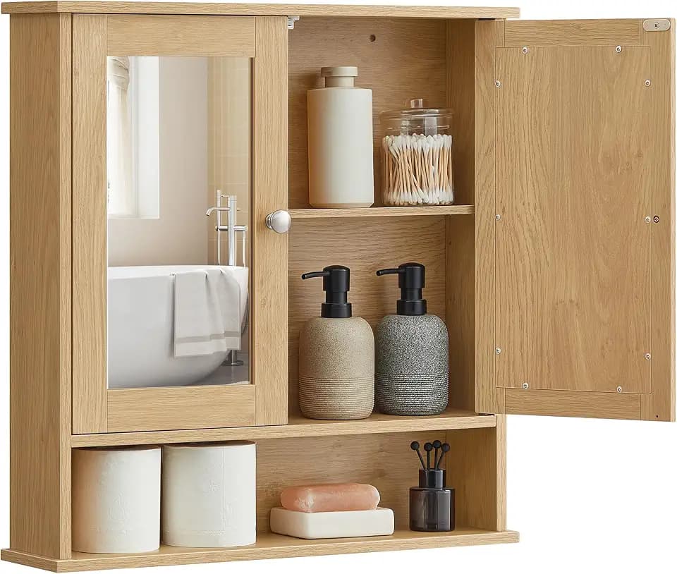 VASAGLE Bathroom Cabinet with Mirror, Wall-Mounted, 2 Mirrored Doors