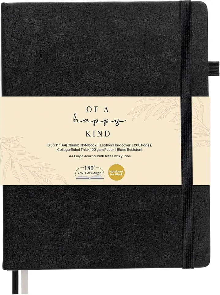 Classic Lined Journal Notebook 8.5x11" A4 Hardcover Leather - Black Journal
