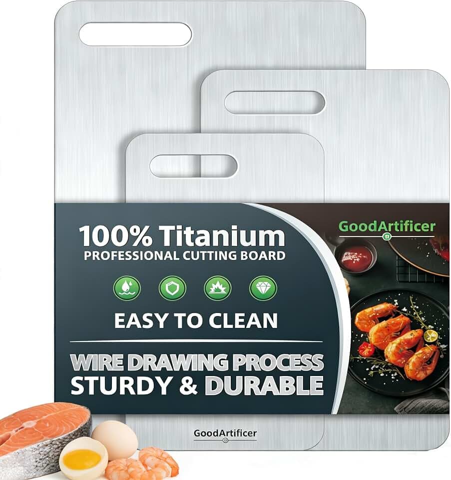 Titanium Cutting Boards Set of 3, 100% Pure Titanium Kitchen Cutting Board