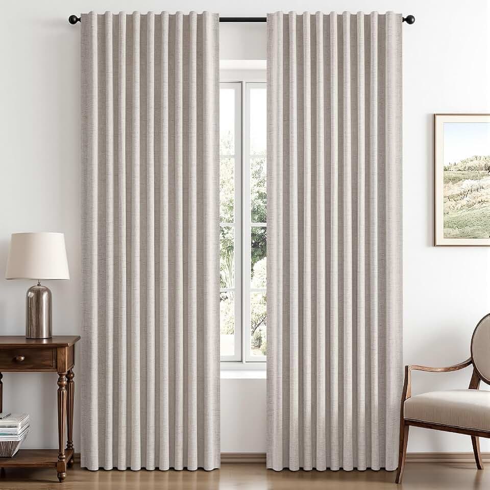 MIULEE 100% Blackout Linen Curtains for Bedroom 66 x 84 Inch Ivory 2 Panels