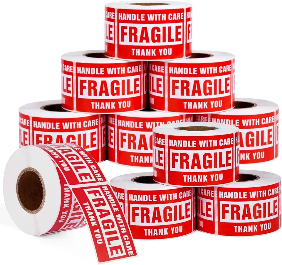 Fragile Stickers for Shipping 3 x 2 Inch for Moving Boxes Handle with Care Sticker for Packing Small Business, 5000 Permanent Adhesive Fragile Labels (10 Rolls)