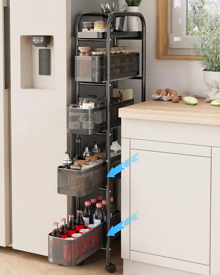 UMDONX 5-Tier Narrow Mobile Storage Cart with Pull-Out Baskets