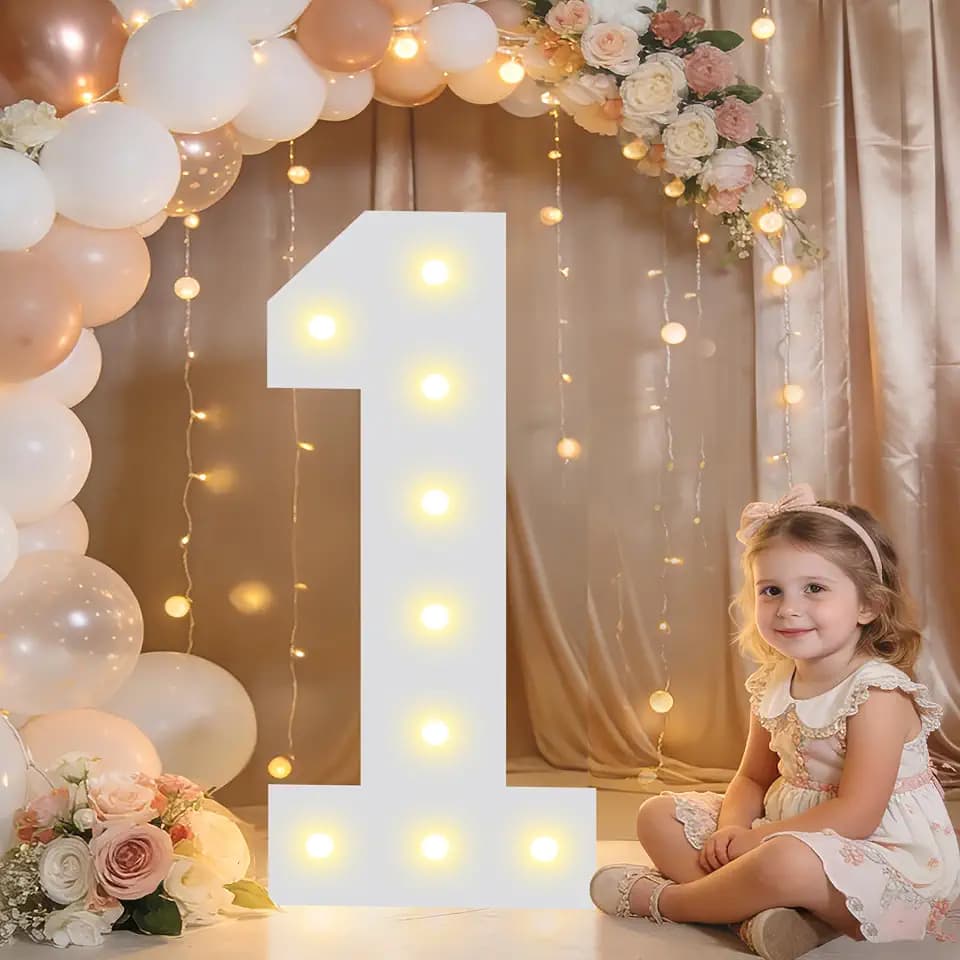 Pooqla 2.4FT Light Up Numbers, Marquee Numbers 2.4 Feet Tall Party Decor for Her Him, Mosaic Big Sign for 1st 16th 21st Birthday Anniversary Decoration Backdrop, Large Pre-Cut Frame Number 1
