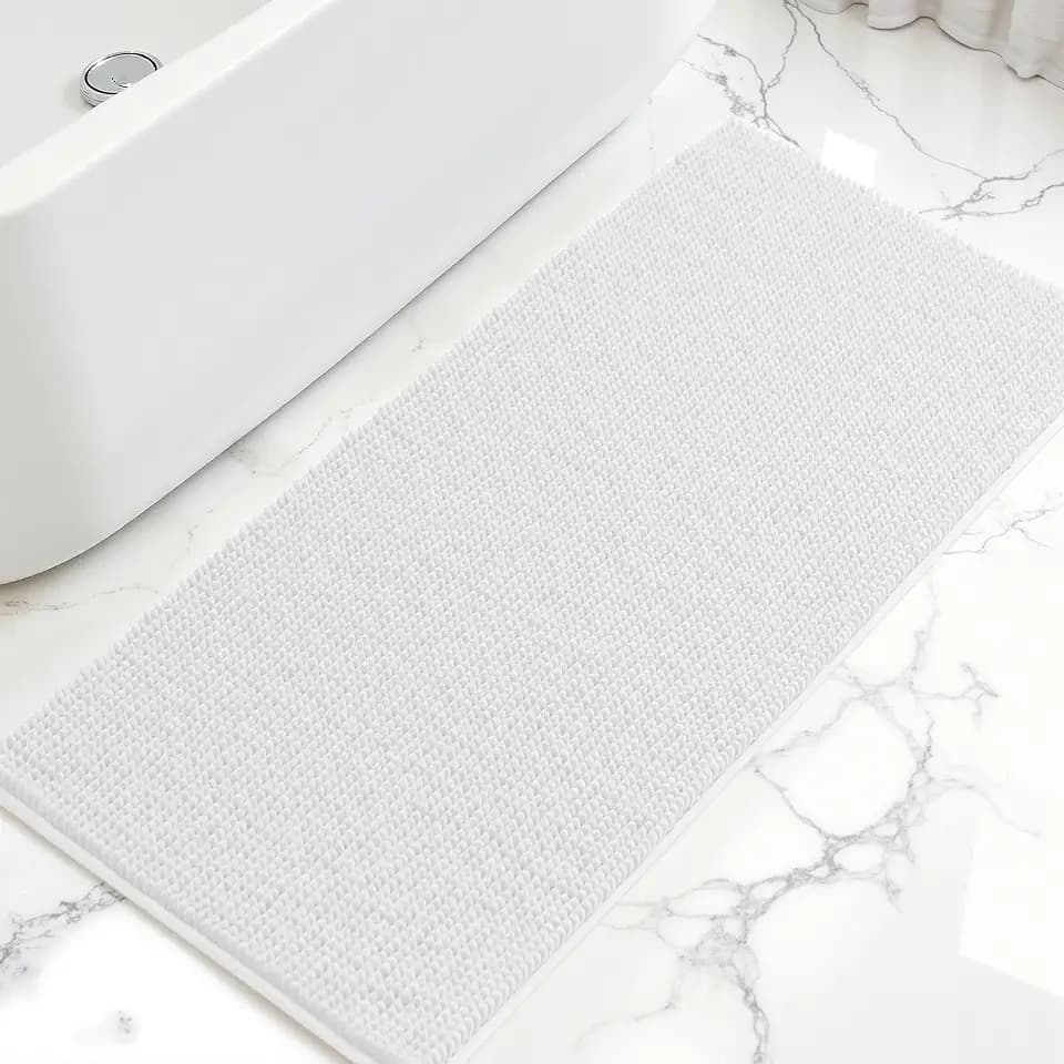 SUBRTEX Bathroom Rugs, 24" x 55" Chenille Bath Rug Soft Short Plush Bath Mat Soft Shower Mat Water Absorbent Shower Mat Quick Dry Machine Washable, White