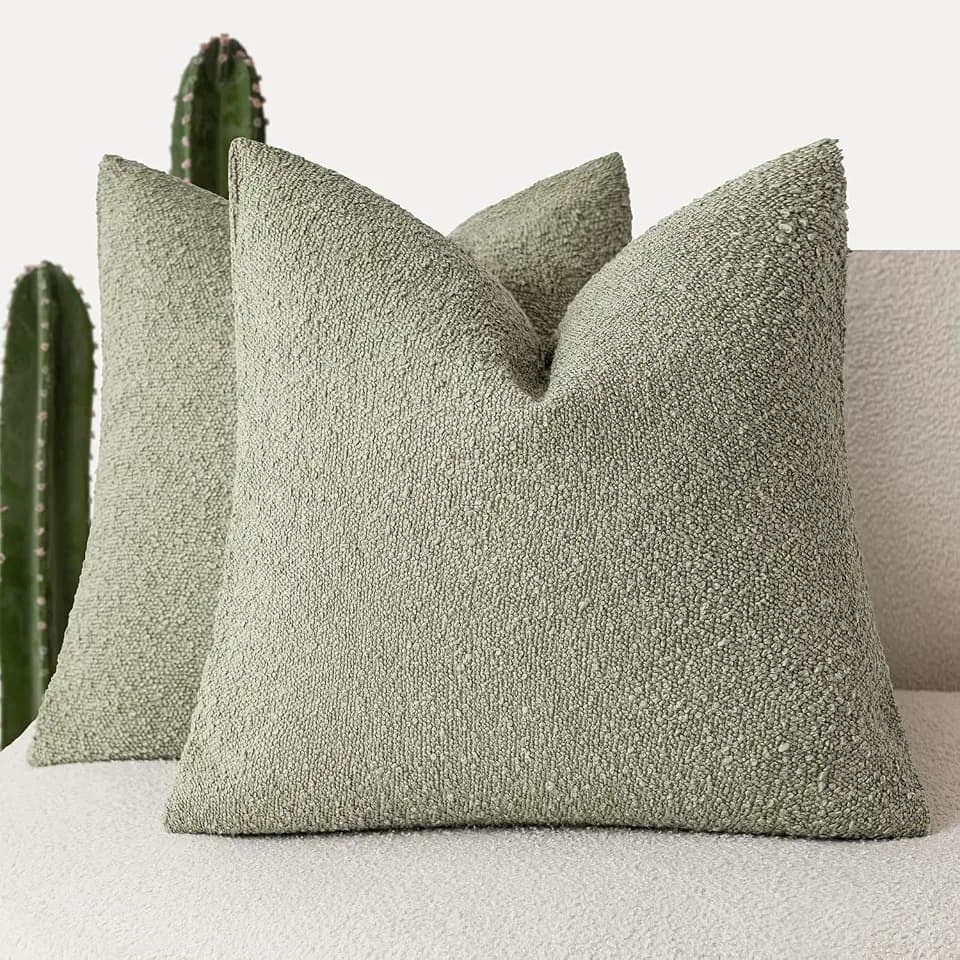 Foindtower Decorative Textured Boucle Throw Pillow Covers 18x18 Dusty Green