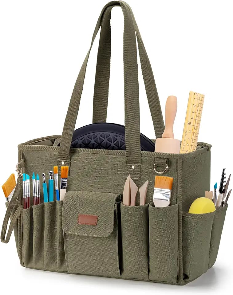 Trahzia Pottery Tool Bag with Multiple Pockets, Art Supply Tote with Handle