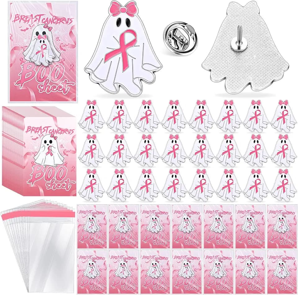 Tondiamo Halloween Pink Ribbon Ghost Pins, Breast Cancer Awareness
