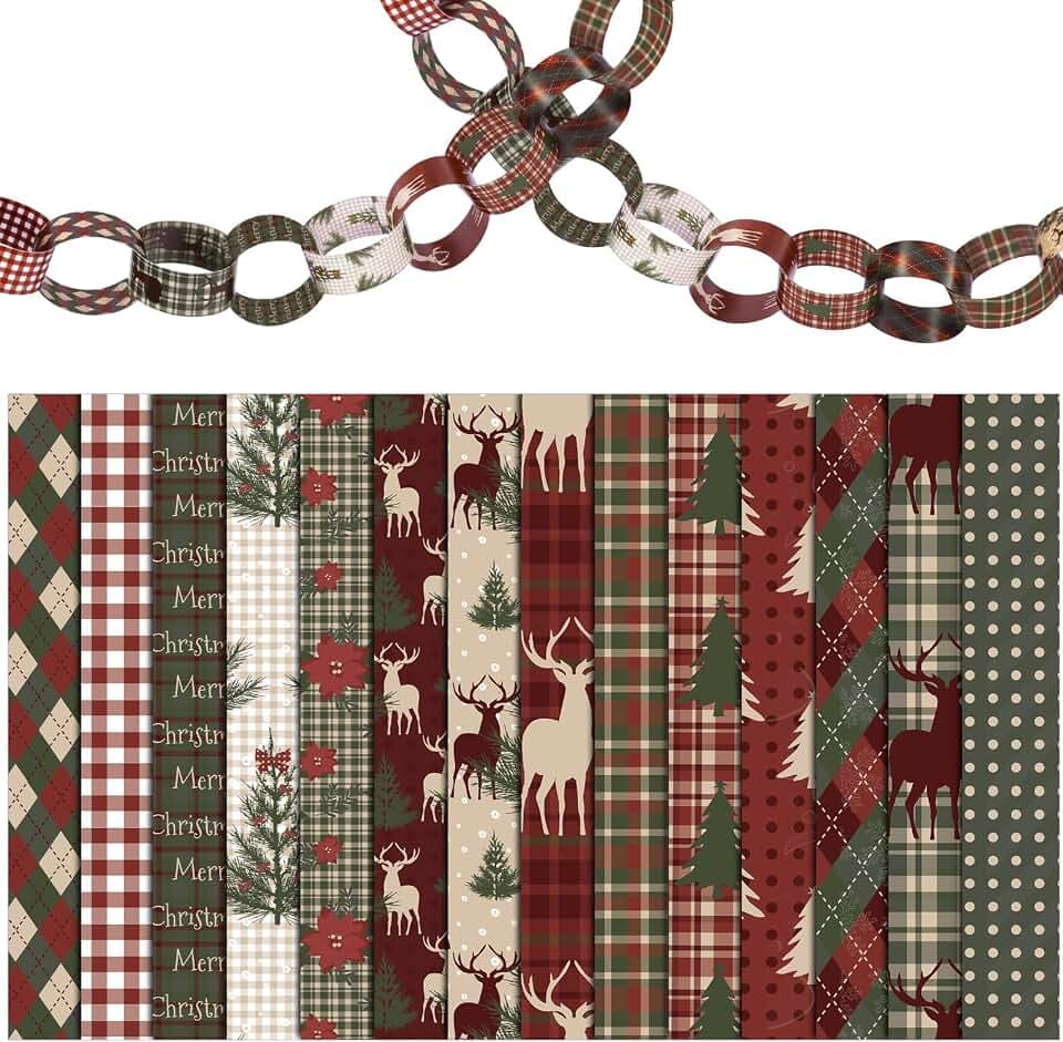 Marspark 420 Pcs Christmas Paper Chains 14 Styles with 500 Glue Points