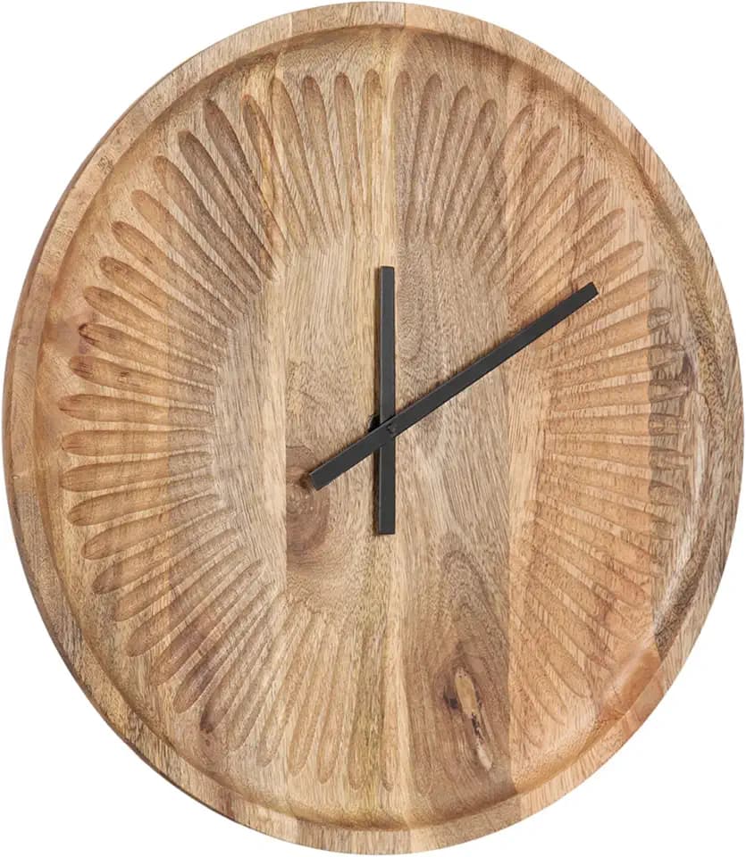 Kate and Laurel Grear Modern Numberless Round Wall Clock, 17 Inch Diameter, Natural Wood, Decorative Minimal Carved Wood Clock for Bedroom, Entryway, or Living Room Decor