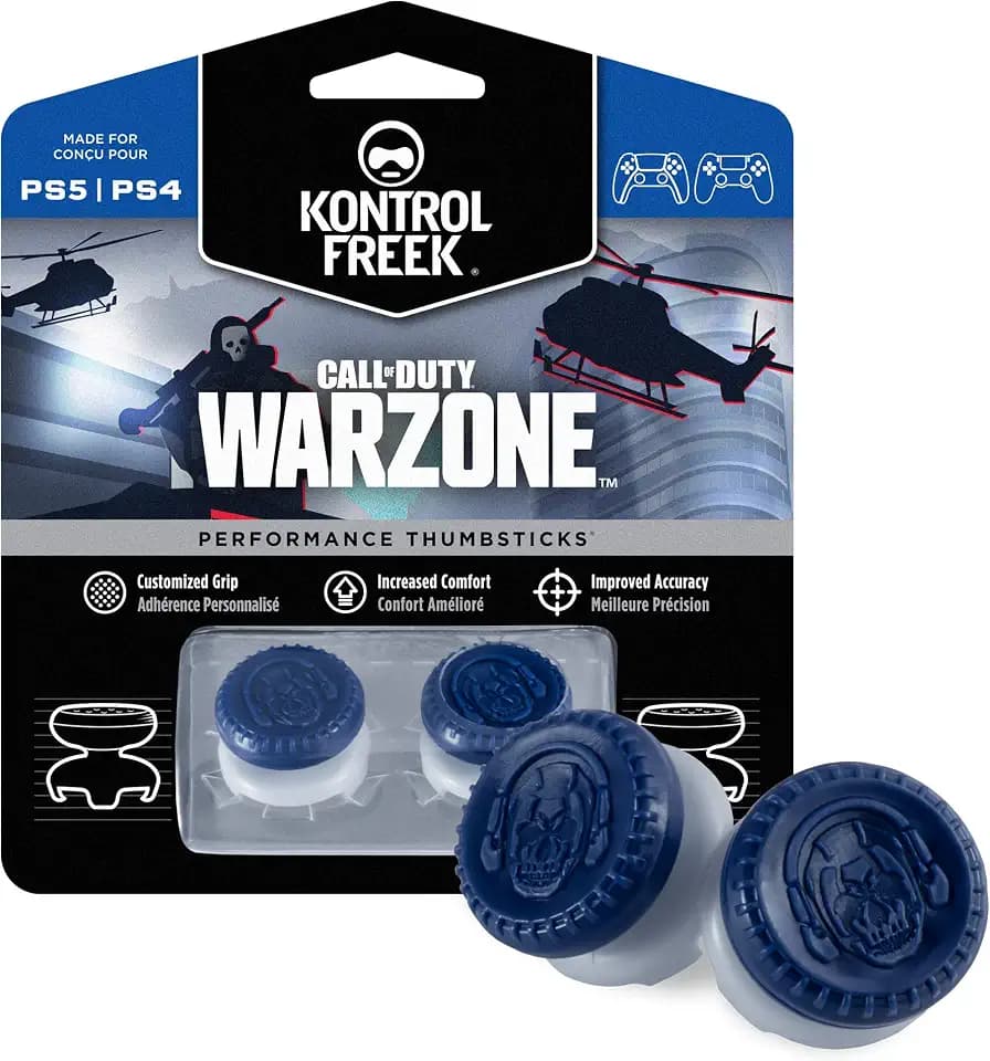 KontrolFreek Call of Duty: Warzone Performance Thumbsticks für PlayStation 4 (PS4) and PlayStation 5 (PS5) | 2 High-Rise-, Hybrid-Sticks | Blau/Grau
