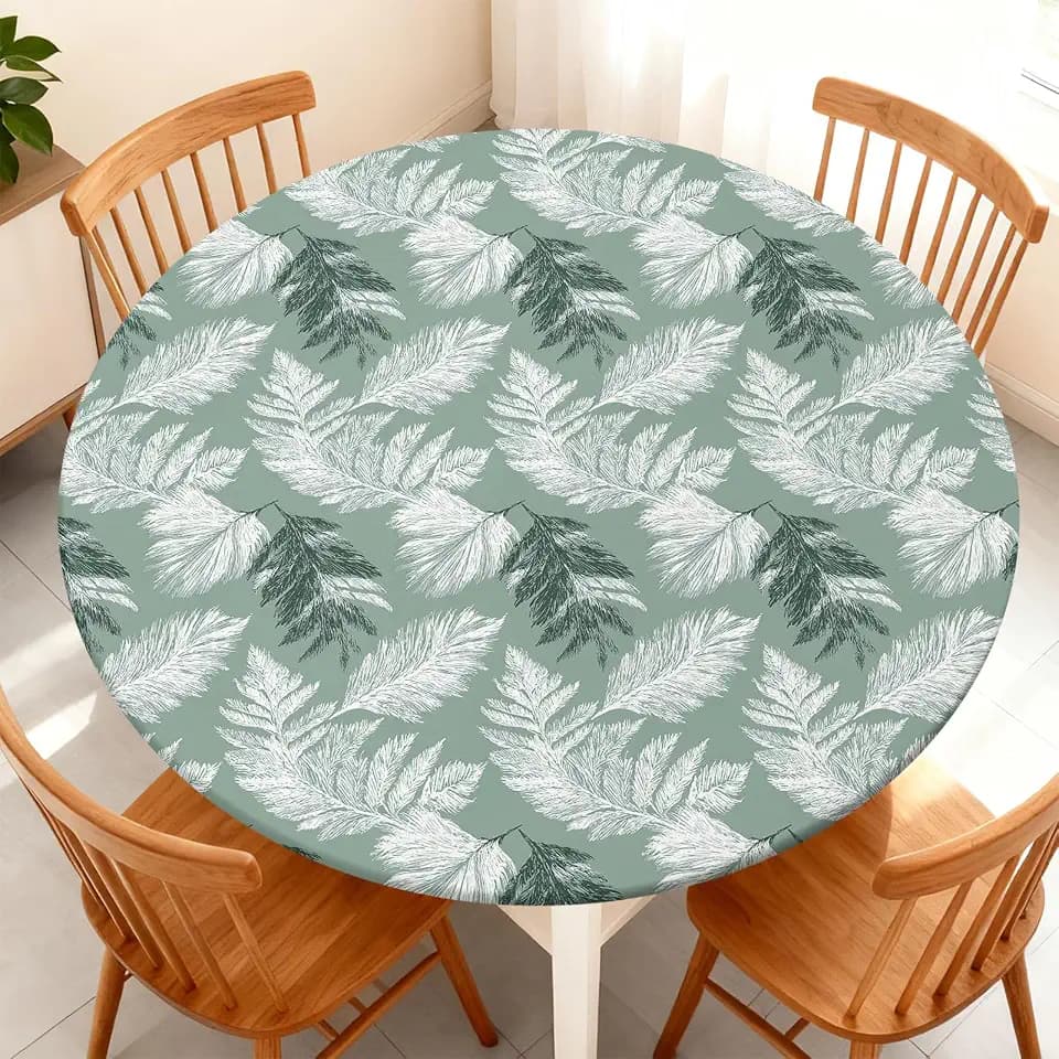 Round Fitted Tablecloth with Elastic Edge Fits 32"-36" Round Tables