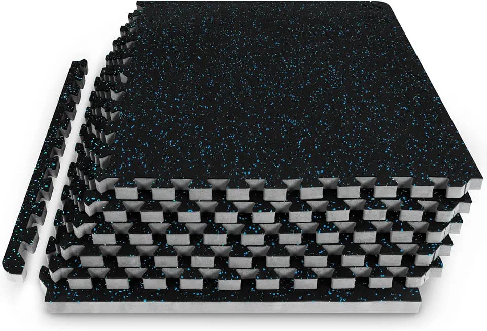 ProsourceFit Rubber Top Exercise Puzzle Mat ¾-inch, EVA Foam, Protective Interlocking Tiles for Home Gym Equipment and Workouts; Blue, 24 SQ FT, 6 Tiles