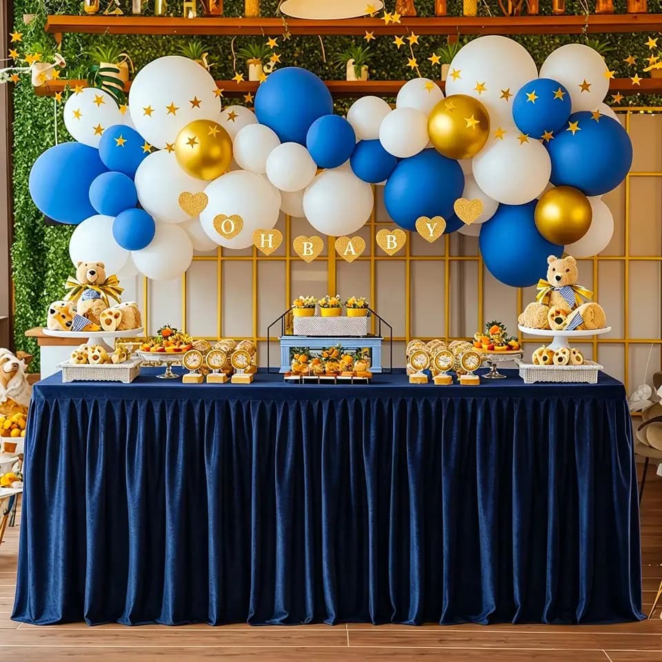 Wish Care Navy Blue Table Clothes for Rectangle Tables 6ft, Wrinkle Resistant Fitted Table Cloth with Pleated Ruffle Skirts for Banquet Wedding Baby Shower Folding Tables
