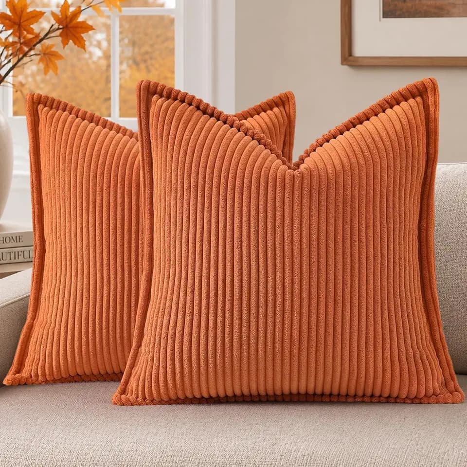 Mecatny Corduroy Fall Throw Pillow Covers 20x20 Set of 2 Burnt Orange