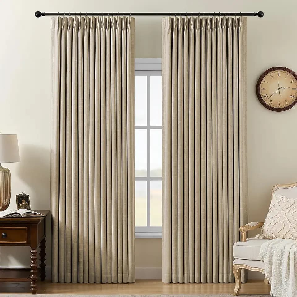 Pinch Pleated Linen Curtains 100% Blackout 84 Inches Long for Bedroom