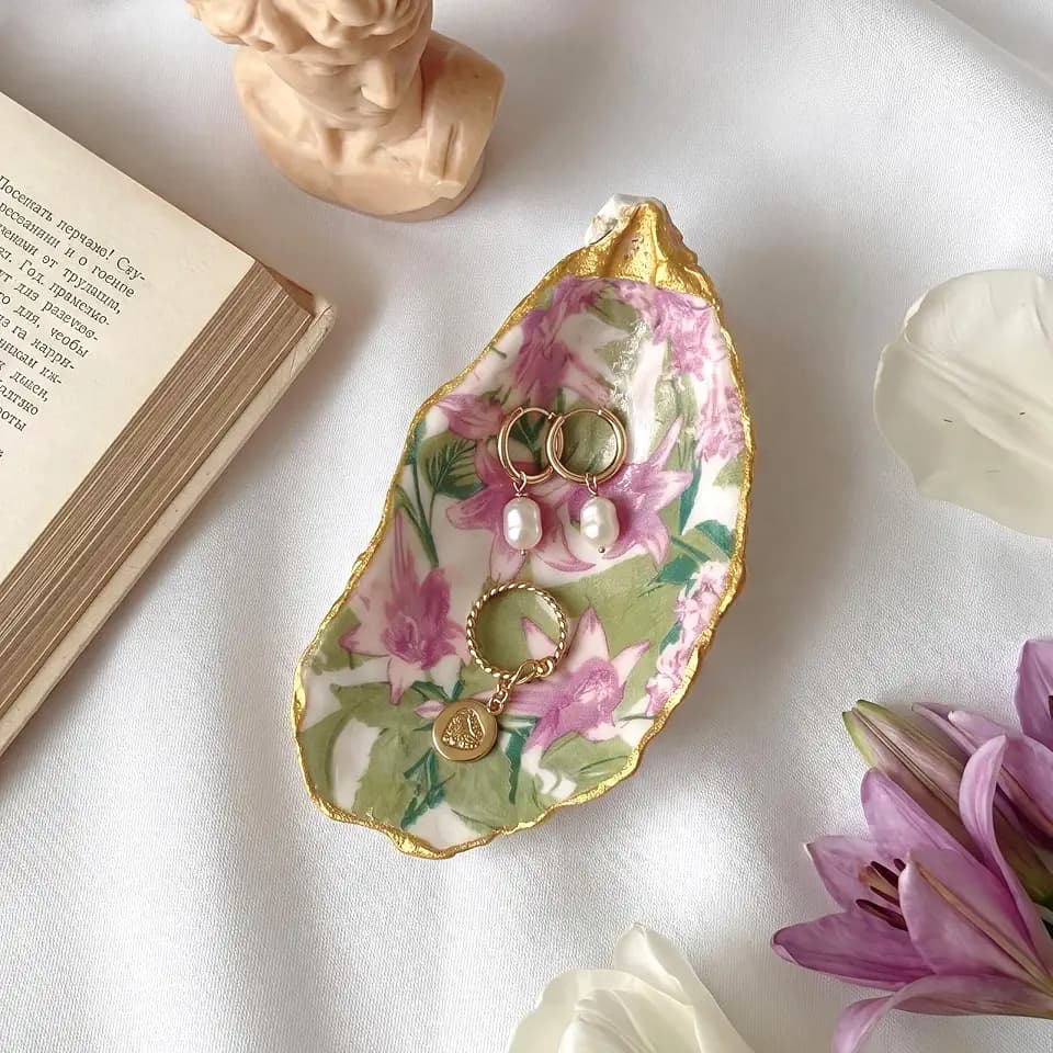 Natural Oyster Ring Trinket Jewelry Dish,Lilac