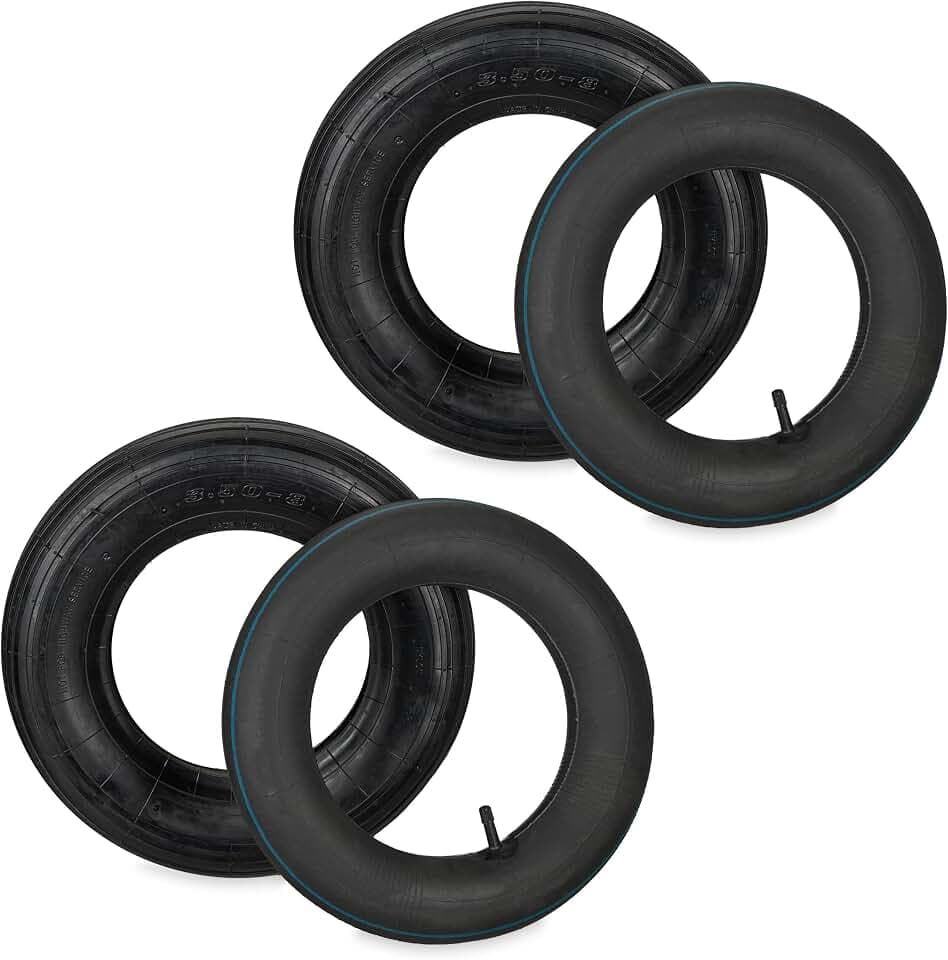 Relaxdays Schubkarrenrad mit Schlauch, 2er Set Ersatzreifen, 3.50-8", luftbereift, für Schubkarre, bis 154 kg, schwarz