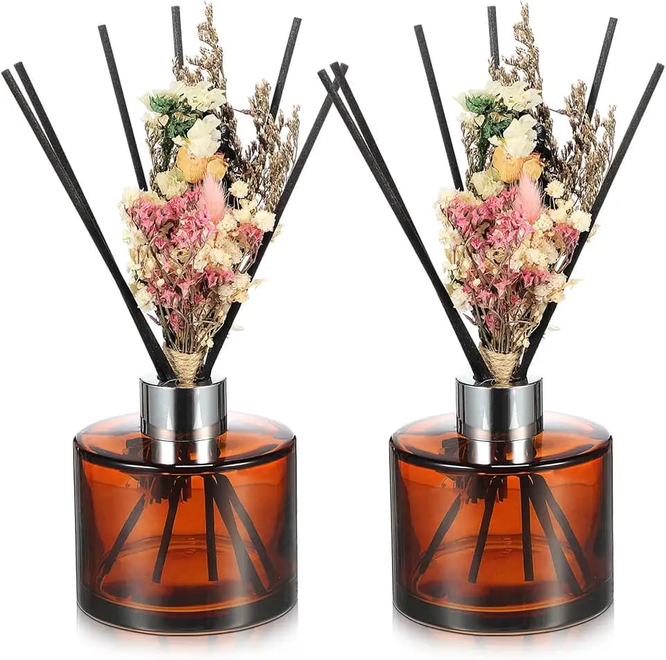 Rtteri 2 Sets Empty Reed Diffuser Bottles with Sticks, 5oz,Coffee Color