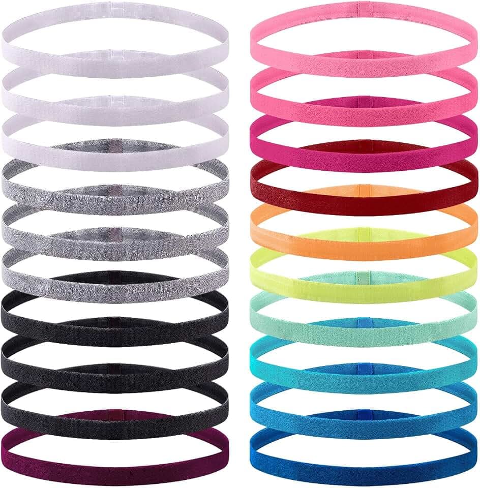 Duufin 20 Pcs Elastic Headbands for Women Men Girls Non Slip Sport Headband