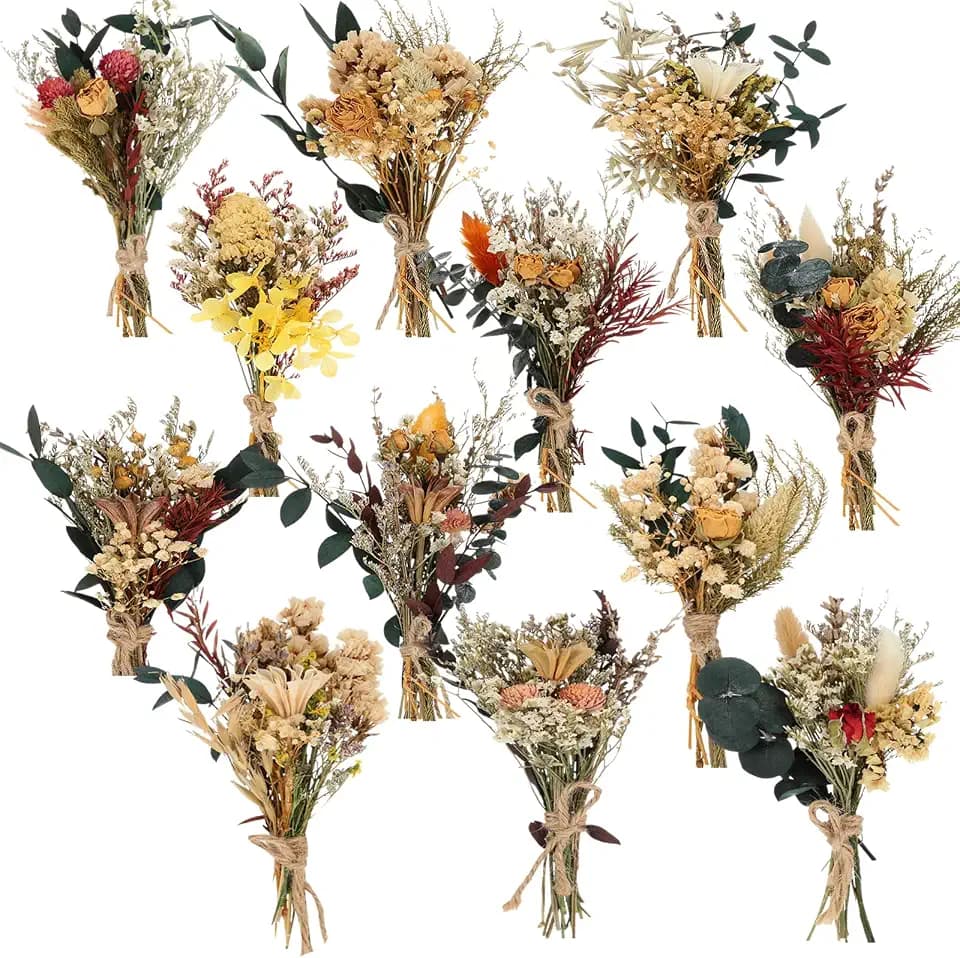 Layhit 12 Pcs Mini Dried Flower Bouquet Boho for Wedding,Bright