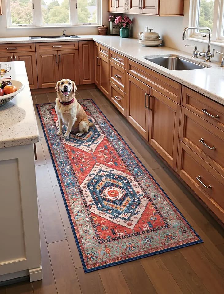 SERISSA 2x6 Washable Non Slip Boho Runner Rug for Hallway,Rust