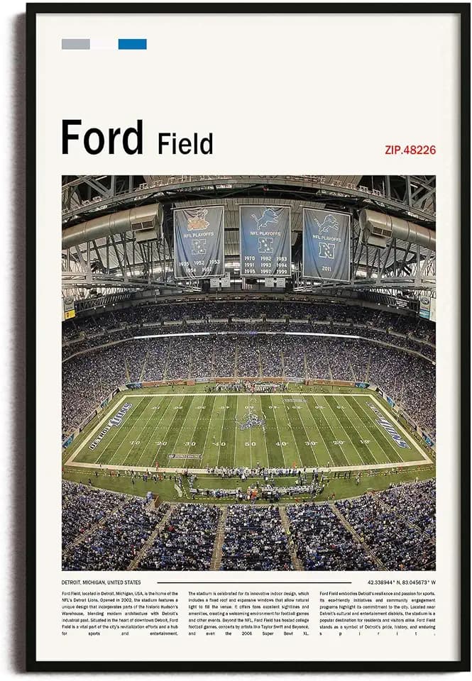 SPASAV (Unframed 16"x24") FordField Canvas Print – Detroit Home Field Wall Art for Lions Fans, Sports poster for Game Room or Man Cave Decor