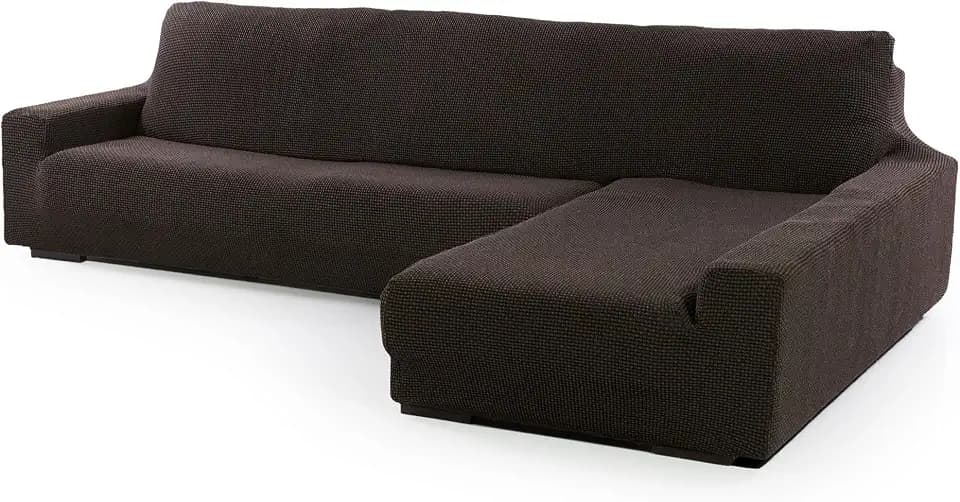 FAVERTI® Super elastischer Bezug für Chaiselongue, langes Eckteil rechts (vorne gesehen) | Modell Novelle | Braun | Qualitätsschutz aus Jacquard-Stoff und Baumwolle