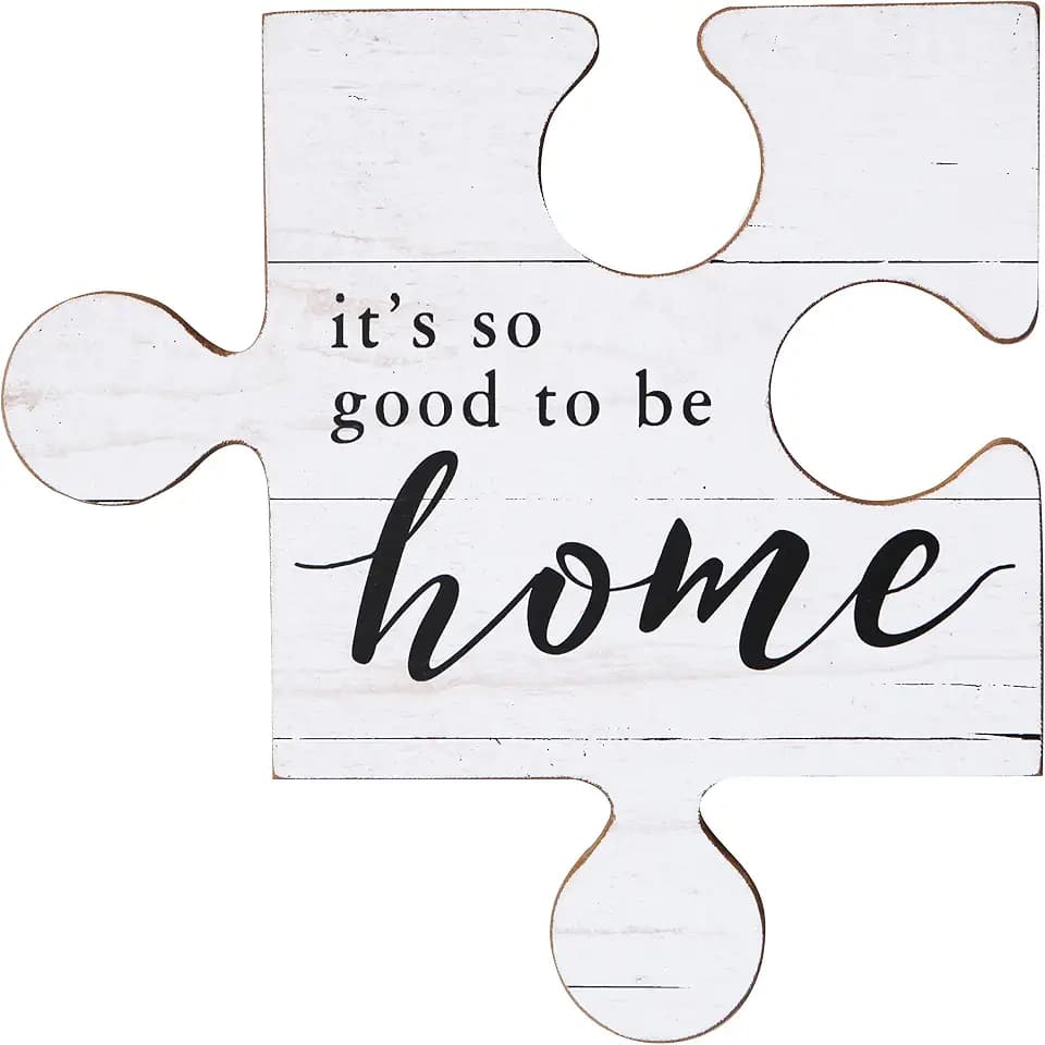 NIKKY HOME Inspirational Wood Puzzle Piece Wall Plaque Signs with Quote, Distressed White