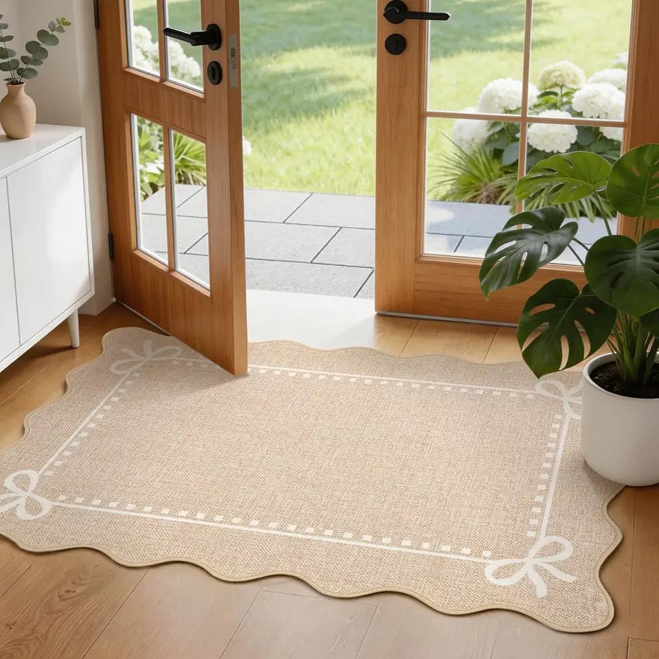 Garvee Scalloped Bow Rug Washable 2x3 Area Rug for Entryway Non-Slip Camel