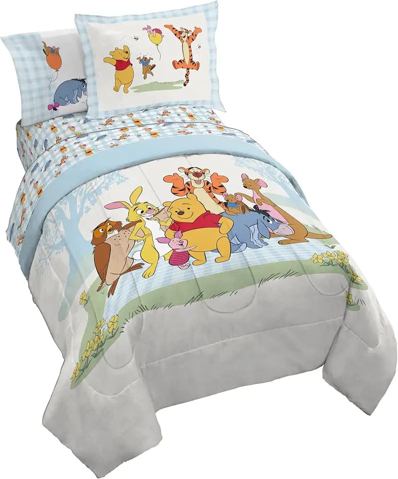 Disney Winnie The Pooh Twin Comforter Set 5 Piece Kids Bedding, White