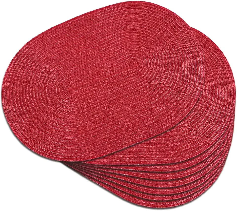 Placemats Set of 8, Woven Oval Braided Dining Table Mats(Red)