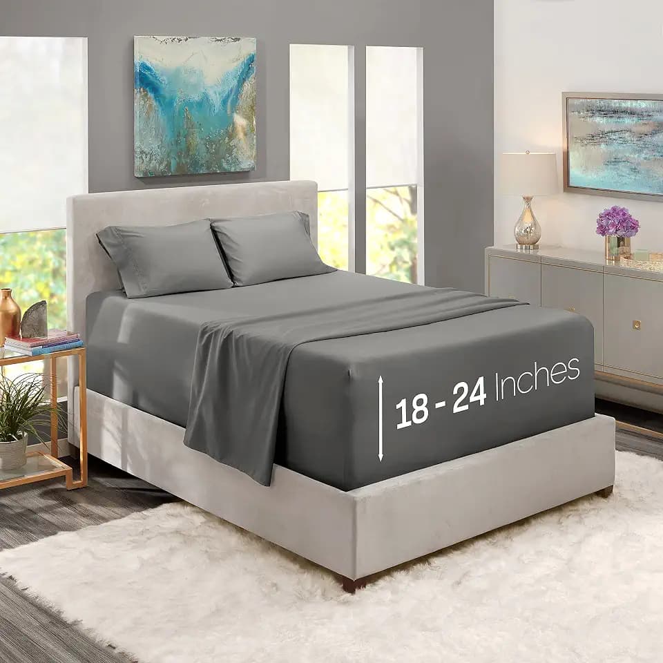 Nestl Twin XL Size Sheet Set, 3 Piece Extra Deep Pocket (18-24 inches), Microfiber, Hotel Luxury, Soft, Breathable, Wrinkle-Free, Easy to Care, Grey