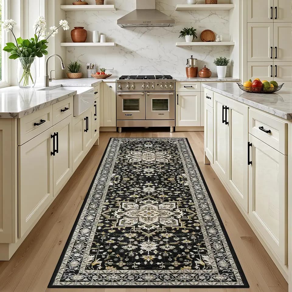 Hallway Runner Rug: 2.6x8 Kitchen Rugs for Living Room Black Gold