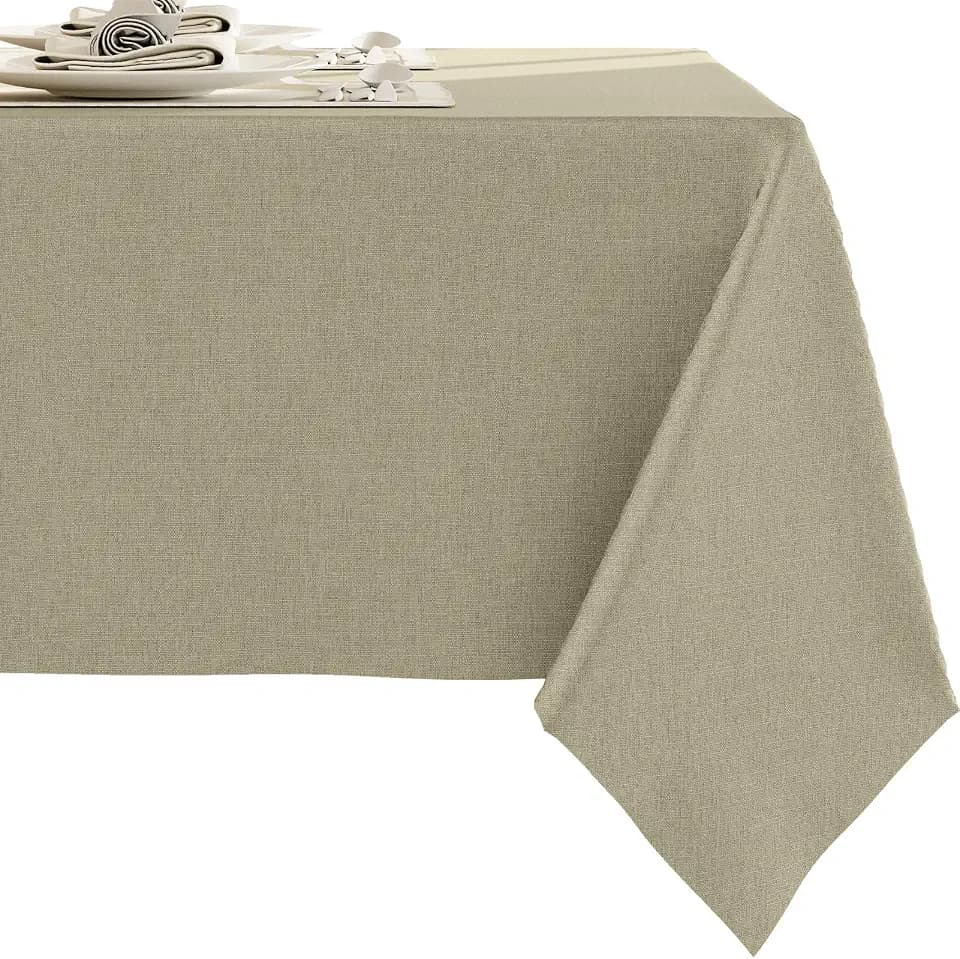Heavy Linen Blend Coffee Tablecloths - 86" x 55" Premium Solid Tablecloth Stain Resistant Waterproof Table Cover for Dining Kitchen Banquets and Buffet Soft and Thick Fabric Wrinkle Free
