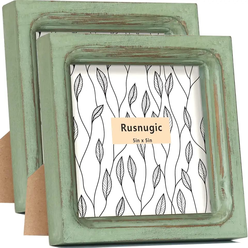 Picture Frames 5x5 Set of 2 Handmade Rustic Wood Frames with Hard Glass - 2 Pack Small Mini Cute Picture frames for Tabletop Display and Wall Mounting Vintage Farmhouse Home Decor